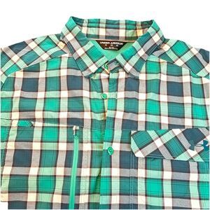Under Armour Loose HeatGear Mens Fishing Shirt Green Gray Plaid SZ 2XL  UPF50+